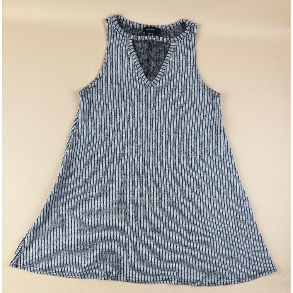 Minimalist Striped Sleeveless Tunic V-Neck Knit Top Size 8 Atmosphere